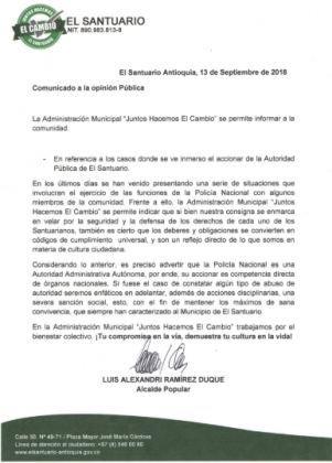 ComunicadoElSantuario