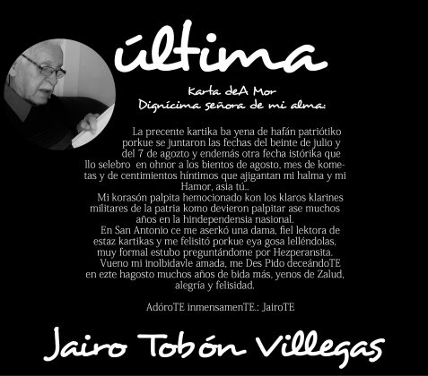 Ultima carta jairo tobón villegas
