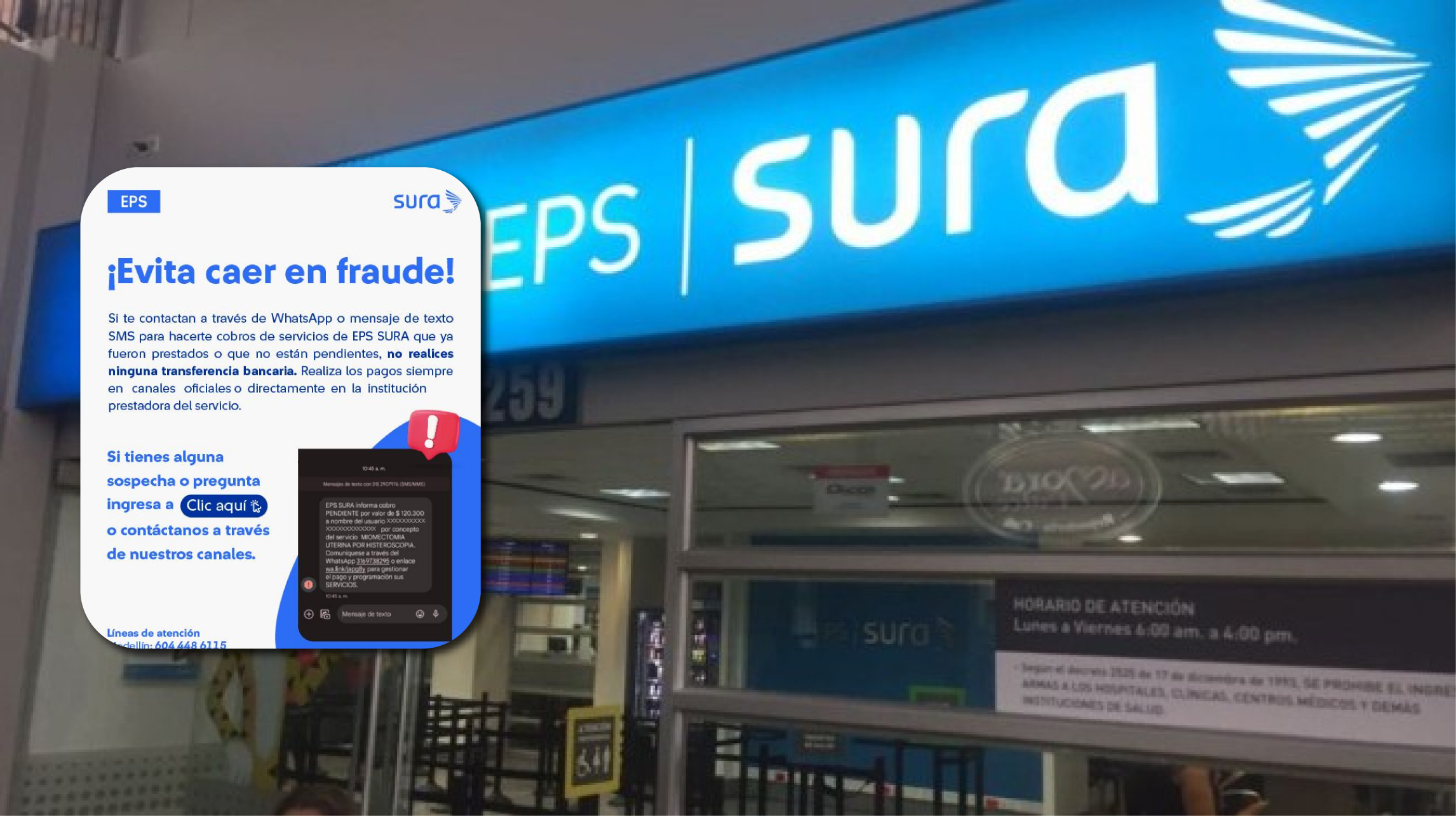 ¡Alerta de fraude! EPS Sura advierte sobre intentos de estafa en cobros por sus servicios