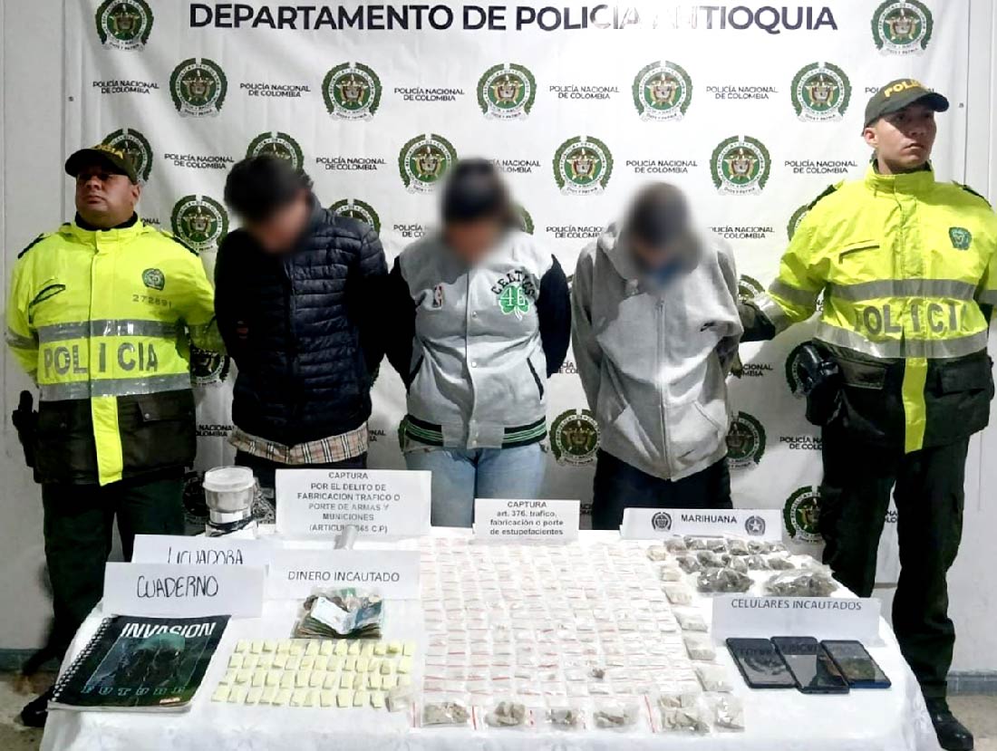 Tres personas fueron capturadas en Marinilla por portar varias dosis de estupefacientes