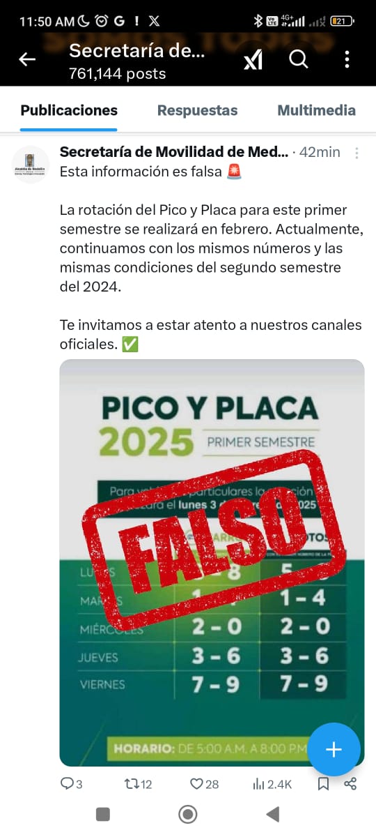 Secretaría de Movilidad de Medellín desmiente información falsa sobre