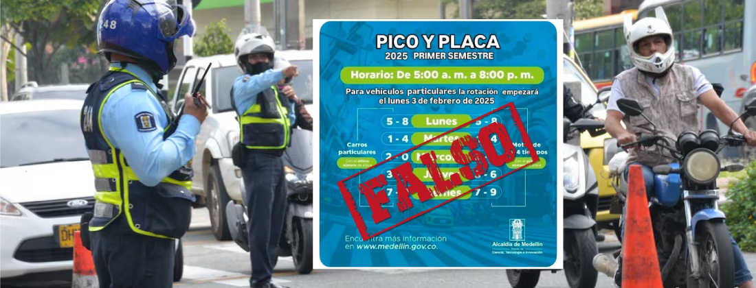 ¡No caiga! Publicación con supuesta rotación del pico y placa en Medellín es falsa