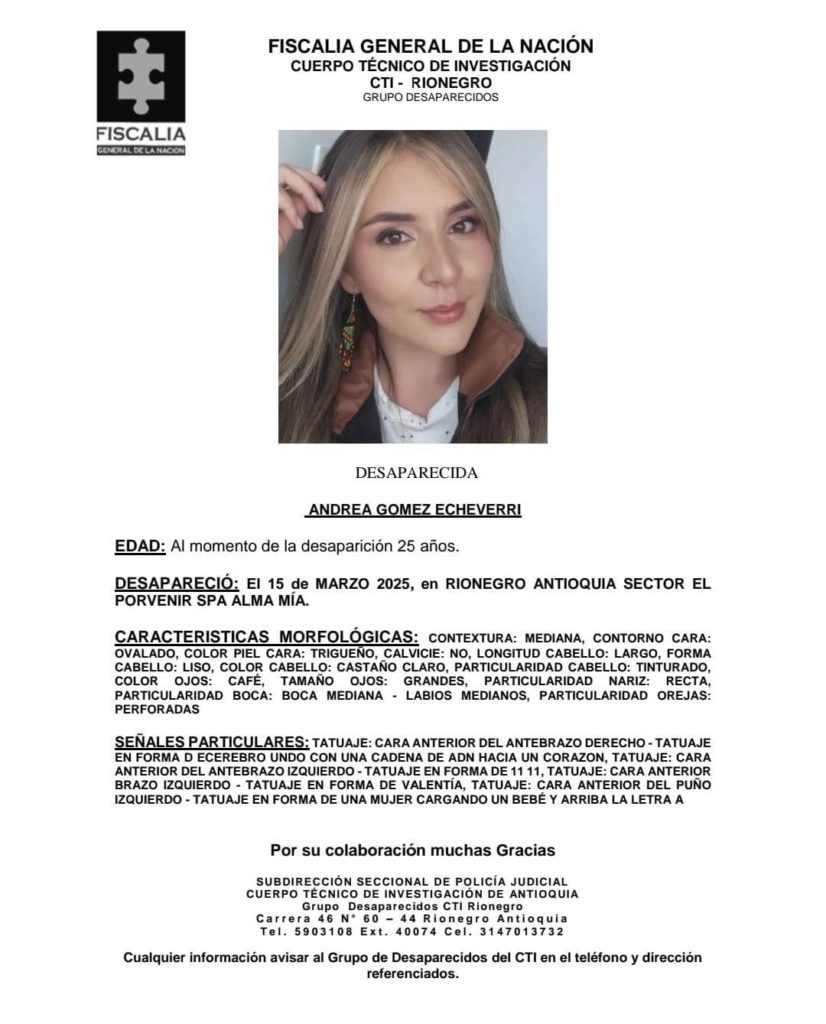 Familiares y amigos buscan a joven desaparecida en Rionegro: “Tenemos indicios de que está en la vía a El Carmen”.