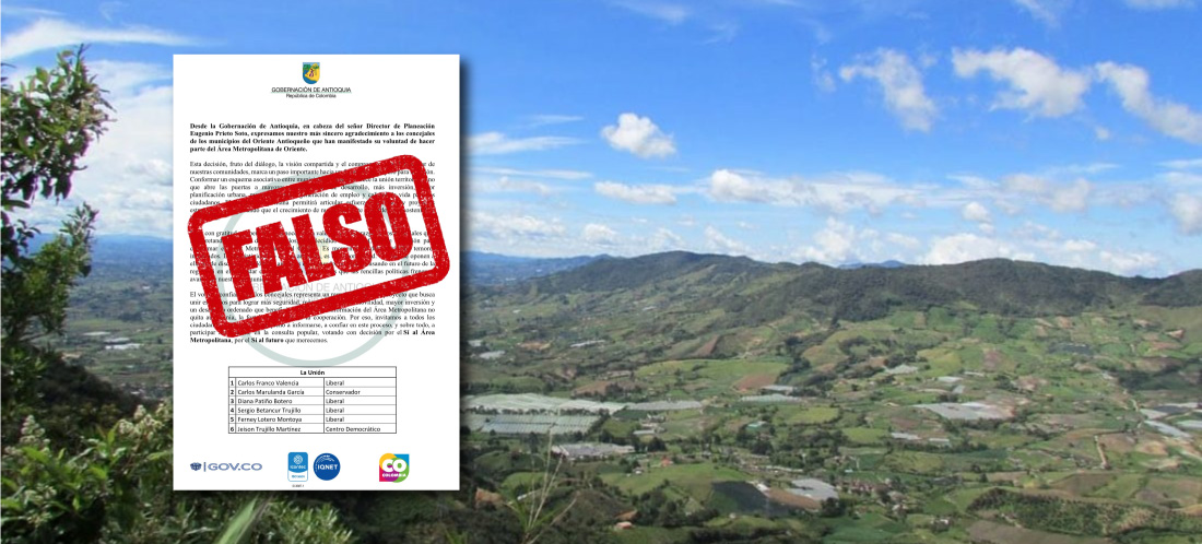 ¡Falso! Gobernación no envió carta de agradecimiento a concejales “que apoyan” el Área Metropolitana