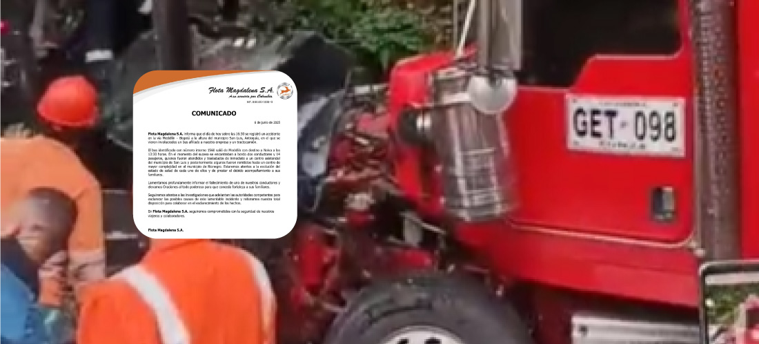 Flota Magdalena lamentó la muerte del conductor de bus que chocó contra tractomula en San Luis