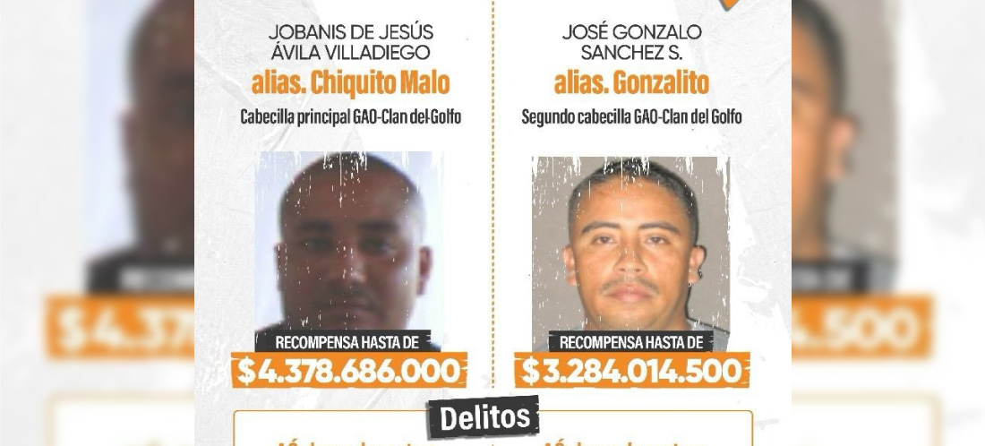 MinDefensa ofreció más de $7 600 millones por Chiquito Malo y Gonzalito, máximos cabecillas del Clan del Golfo