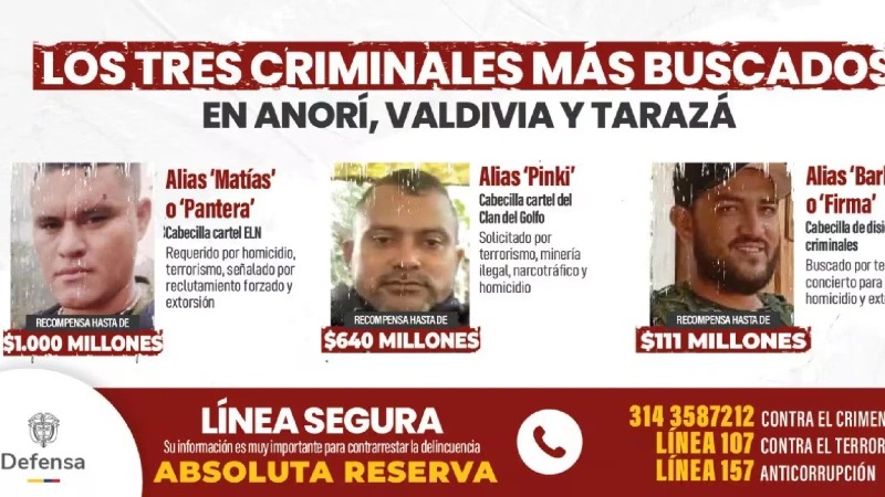 Ministerio de Defensa publicó cartel de los más buscados por violencia en Antioquia