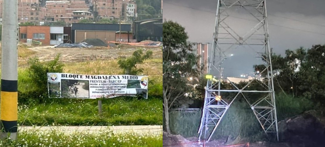 Atentaron con explosivos contra una torre de energía de EPM en Bello y dejaron pancarta del frente 36 de las disidencias Farc