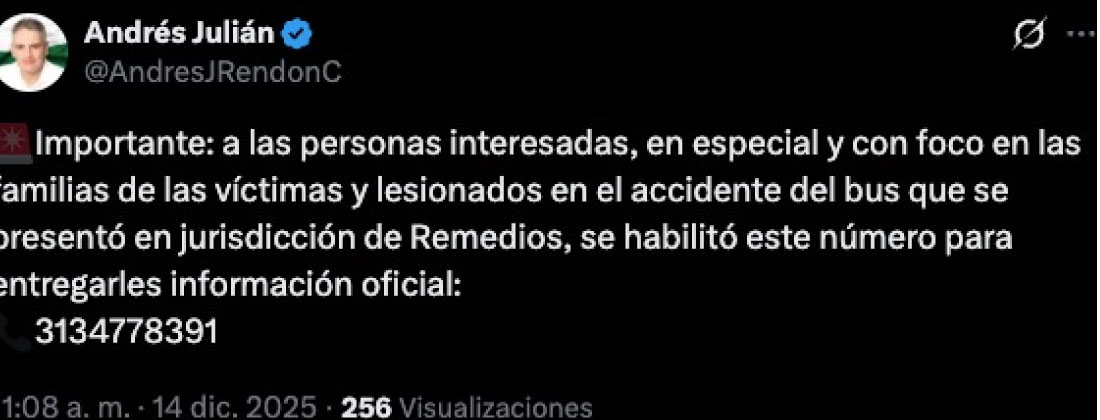 Gobernación de Antioquia habilitó línea para familias de víctimas de accidente en Remedios