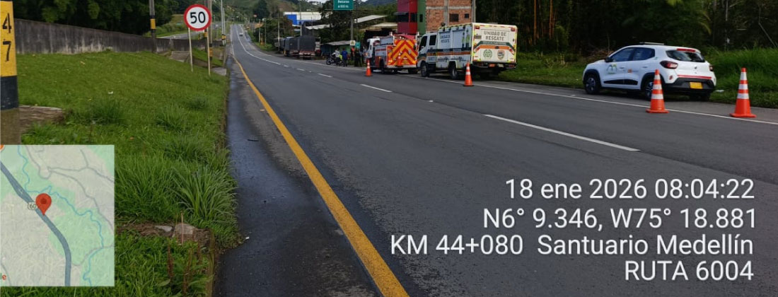 Dos personas fallecidas tras siniestro vial en la autopista Medellín–Bogotá, jurisdicción de El Santuario