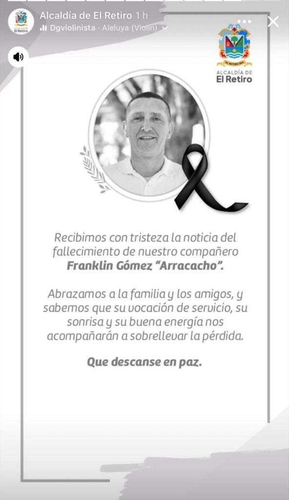 Alcaldia de El Retiro tras muerte de exconcejal Arracacho