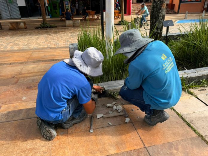 La Ceja inicia trabajos de mantenimiento en el Parque Principal antes de Semana Santa