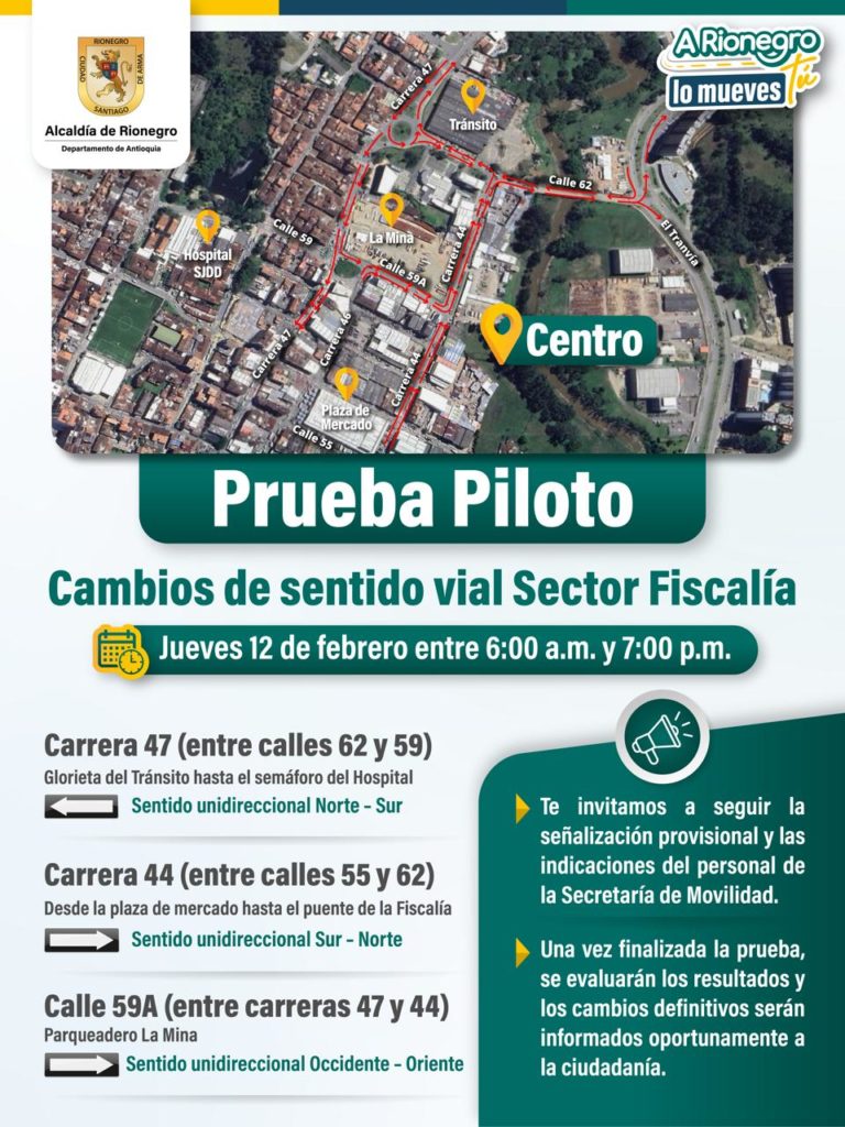 Rionegro realizara prueba piloto de cambios de sentidos viales este 12 de febrero conozca vias y horarios